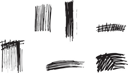 Brush set. Vector black paint brush spots, highlighter lines or felt-tip pen marker. Ink smudge abstract shape stains and smear set with texture