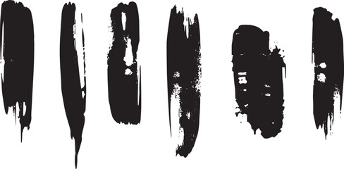 Brush set. Vector black paint brush spots, highlighter lines or felt-tip pen marker. Ink smudge abstract shape stains and smear set with texture