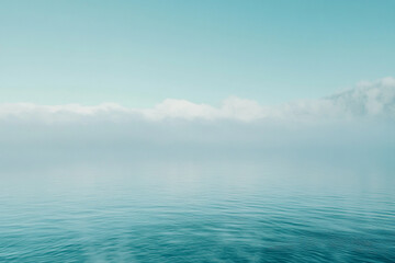 mystical fog rolling over crystal-clear lake, obscuring the distant shoreline in an ethereal veil