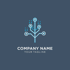 Digital circuit tree logo representing technology and innovation for business.