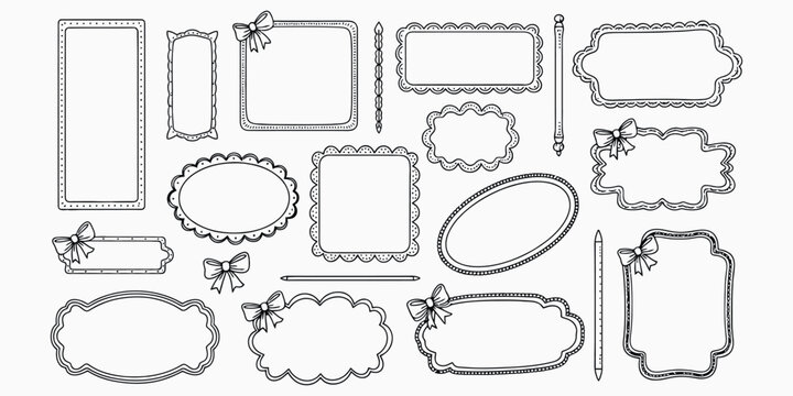 Various photo frame borders isolated on transparent background