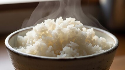 Steaming Bowl of Freshly Cooked White Rice.