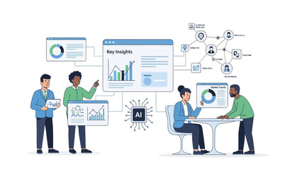 Fototapeta premium Collaborative Data Analysis and AI-Powered Business Intelligence Visualizations for Strategic Decision Making and Market Growth in a Modern Enterprise Setting