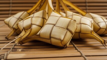 Traditional Ketupat Rice Cakes Wrapped in Palm Leaves for Festive Occasions.