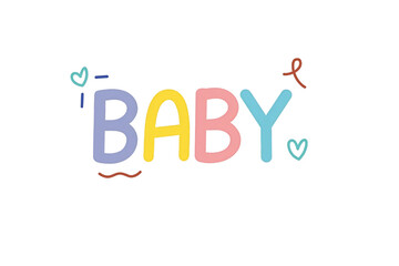 Baby Colorful Handwritten Typography Isolated on Transparent Background