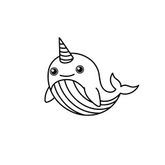 Cute cartoon narwhal outline illustration