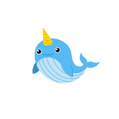 Cute cartoon narwhal whale illustration © Rahmatullah