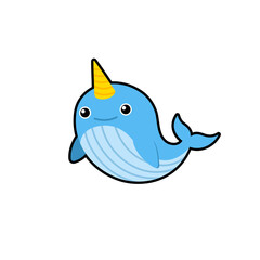 Cute cartoon narwhal flat illustration © Rahmatullah