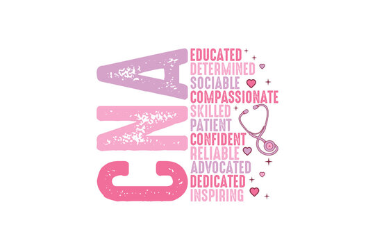 CNA Nurse Word Cloud Typography with Medical Symbols for Valentine Day Sublimation Design