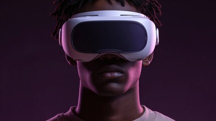 Man wearing vr headset virtual reality glasses metaverse technology concept