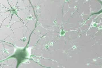 3D Green Neurons Network Structure On Light Background