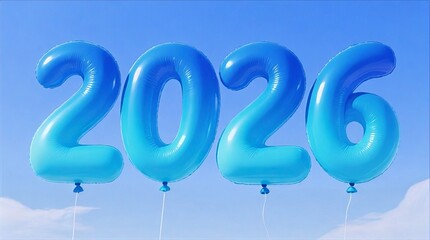 2026 Blue Helium Balloons in Sky
