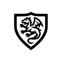 Obraz premium Dragon icon inside shield vector design symbol of protection fantasy creature illustration