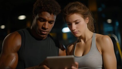 Trainer reviewing movement metrics with client on tablet while adjusting Pilates reformer — representing smart studio innovation, progress tracking, and merging digital analytics with mindful - Powered by Adobe