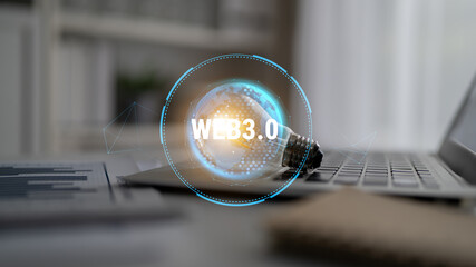 The global impact of the Web 3.0 next generation internet. A futuristic concept of a worldwide decentralized network and digital transformation. Motif