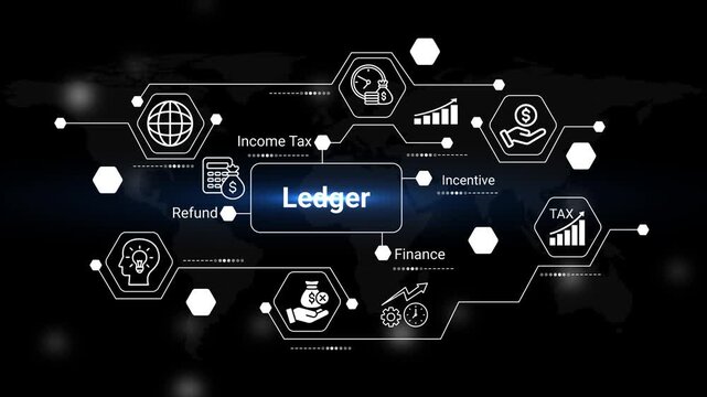 this image depicts a modern financial network with interconnected nodes representing income tax ledger finance refund and incentive concepts on a world map high quality professional