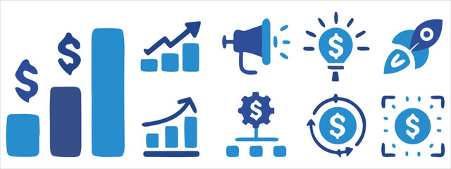 Fototapeta premium Financial Growth Icons – Money, Investment, Business Success & Marketing Strategy Illustrations