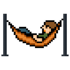 Obraz premium Pixel Man Resting On Hammock