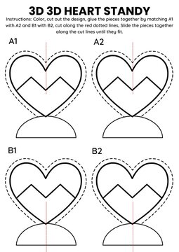 3D heart standy craft templates for kids! Fun DIY Valentine&rsquo;s Day coloring and decoration activity. Perfect for classroom holiday crafts, bulletin boards, table displays, and hands-on creative project