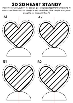 3D heart standy craft templates for kids! Fun DIY Valentine&rsquo;s Day coloring and decoration activity. Perfect for classroom holiday crafts, bulletin boards, table displays, and hands-on creative project