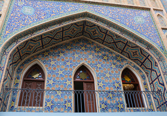 Close Up of the Sulphur Bath Building with colorful tiles in Tbilisi, Georgia