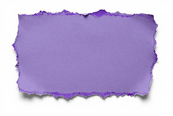Torn piece of purple paper on a white background.