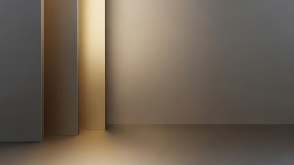 Sleek abstract background with a radiant golden light beam, creating a modern minimalist aesthetic. Smooth shadows blend with the warm glow, perfect for elegant designs