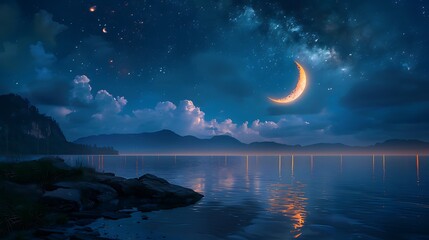 Minimal spiritual background with crescent moon glow quiet night