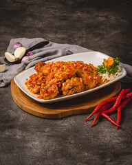 Spicy Chicken Dish with Red Chilies and Garlic.