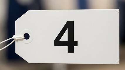 White Price Tag with Black Number Four for Retail Sale and Product Labeling