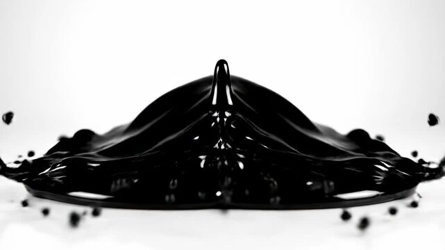 Black and white paint splashes form a vector illustration of water and milk flowing over a silhouette of a Fuji mountain volcano icon for a nature art design symbol