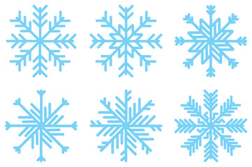 Fototapeta premium Blue Snowflake Icon Set, Winter and Christmas Flat Vector Snow Crystal Collection Isolated on White