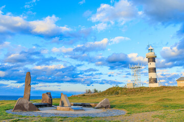 夕刻時の秋の入道埼灯台　秋田県男鹿市　Nyudozaki Lighthouse in the evening in autumn. Akita Pref, Oga City.