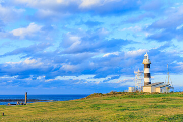 夕刻時の秋の入道埼灯台　秋田県男鹿市　Nyudozaki Lighthouse in the evening in autumn. Akita Pref, Oga City.