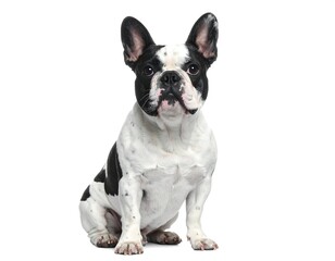Fototapeta premium Adorable French Bulldog sitting, black and white markings, on a clean white background