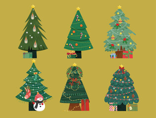 Decorated Christmas Trees Set