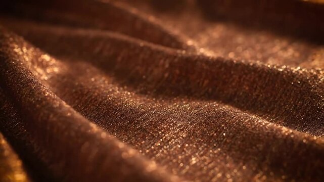 Luxurious shimmering bronze fabric with elegant folds and delicate bokeh, perfect for fashion backgrounds