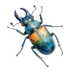 Stag Beetle in watercolor style, vector illustration, isolated on white background.