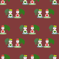 Obraz premium Adorable seamless vector pattern with cute doll couples in a flat cartoon style. Perfect for children fabric, nursery decor, wallpapers, gift wrap, and playful textile designs. 