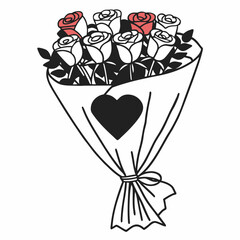 wedding bouquet of roses and hearts