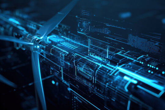 Futuristic blue digital interface with glowing lines and data streams, representing technology. data processing and artificial intelligence. - Powered by Adobe