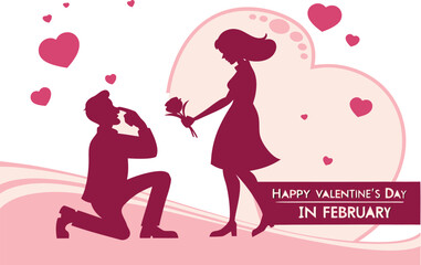 Romantic valentine's day proposal with a playful man and a woman holding a rose