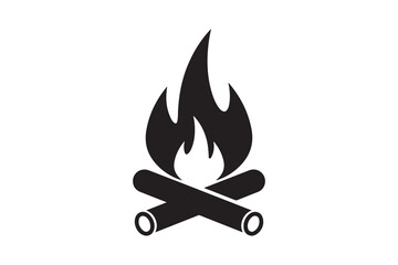 Black silhouette of a campfire with crossed logs on