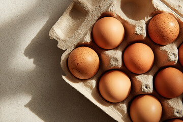 Fresh Brown Organic Eggs In Recycled Cardboard Carton