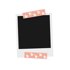 isolated blank instant photo frame paper with floral washi tapes
