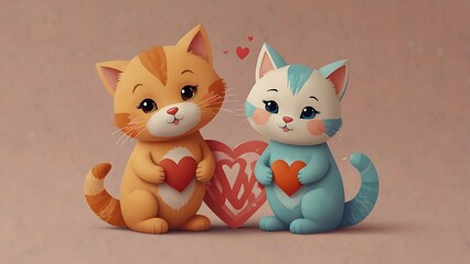 A playful cat and a curious mouse sit beside two fluffy cats snuggled together inside a cardboard box