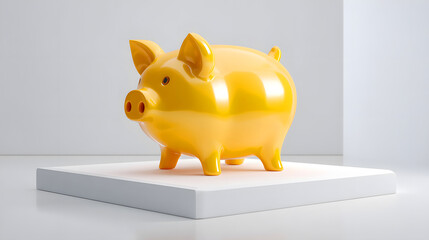 Golden Piggy Bank on White Pedestal