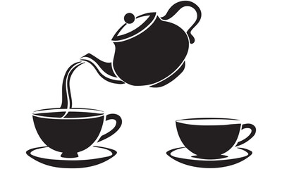 Teapot and Teacup Vector Set – Tea Time Silhouettes, Coffee Cup Icons, and Kettle Illustrations for Café Design .