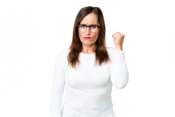 Middle age woman over isolated chroma key background with unhappy expression