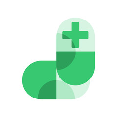 Green capsule medicine with cross medical icon flat vector design